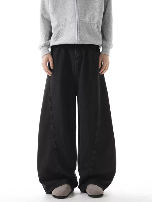Black Baggy Wide-Leg Pants - S