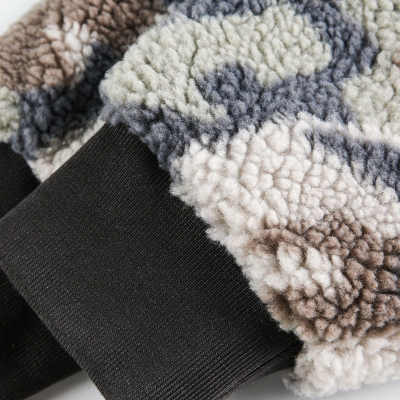 American Retro Patchwork camouflage Lambswool Jacket