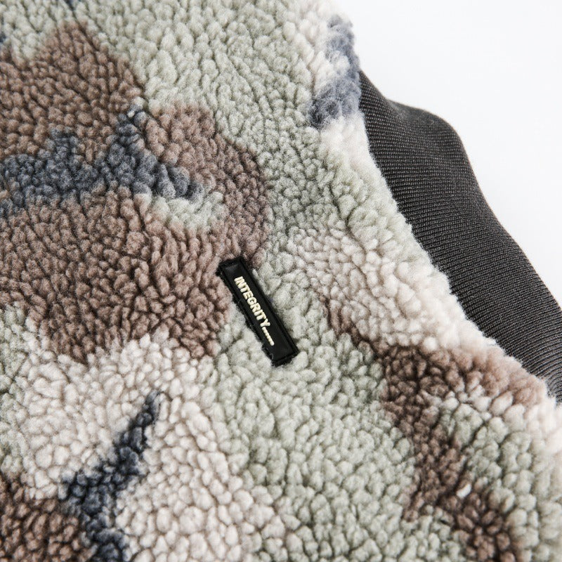 American Retro Patchwork camouflage Lambswool Jacket