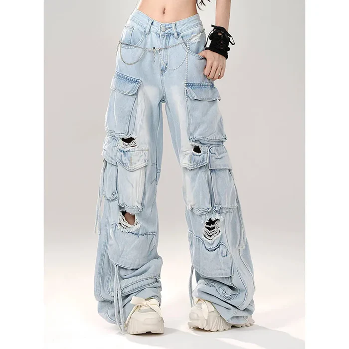 Y2K 90s Oversized Ripped Cargo Jeans
