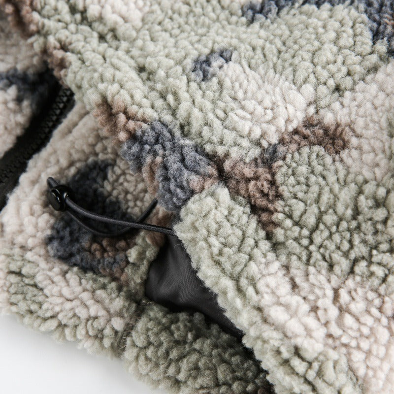 American Retro Patchwork camouflage Lambswool Jacket