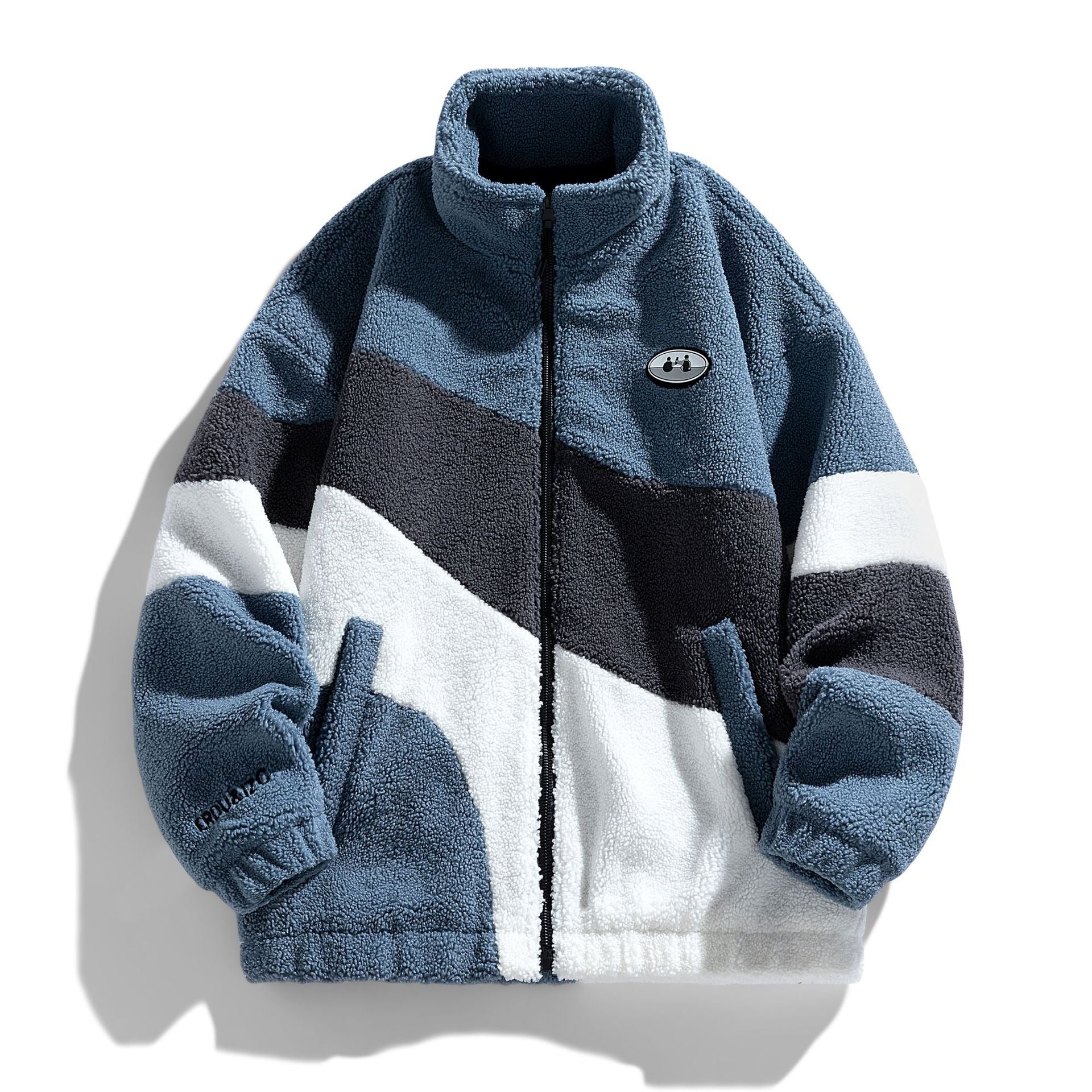 Splicing Contrast Lambs Wool Coat