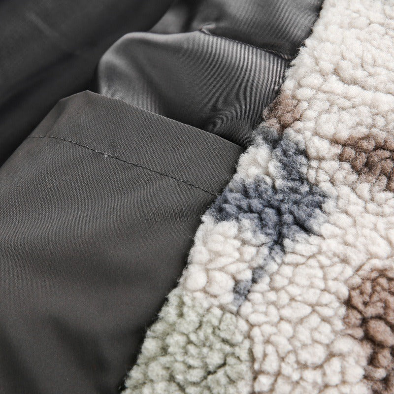 American Retro Patchwork camouflage Lambswool Jacket