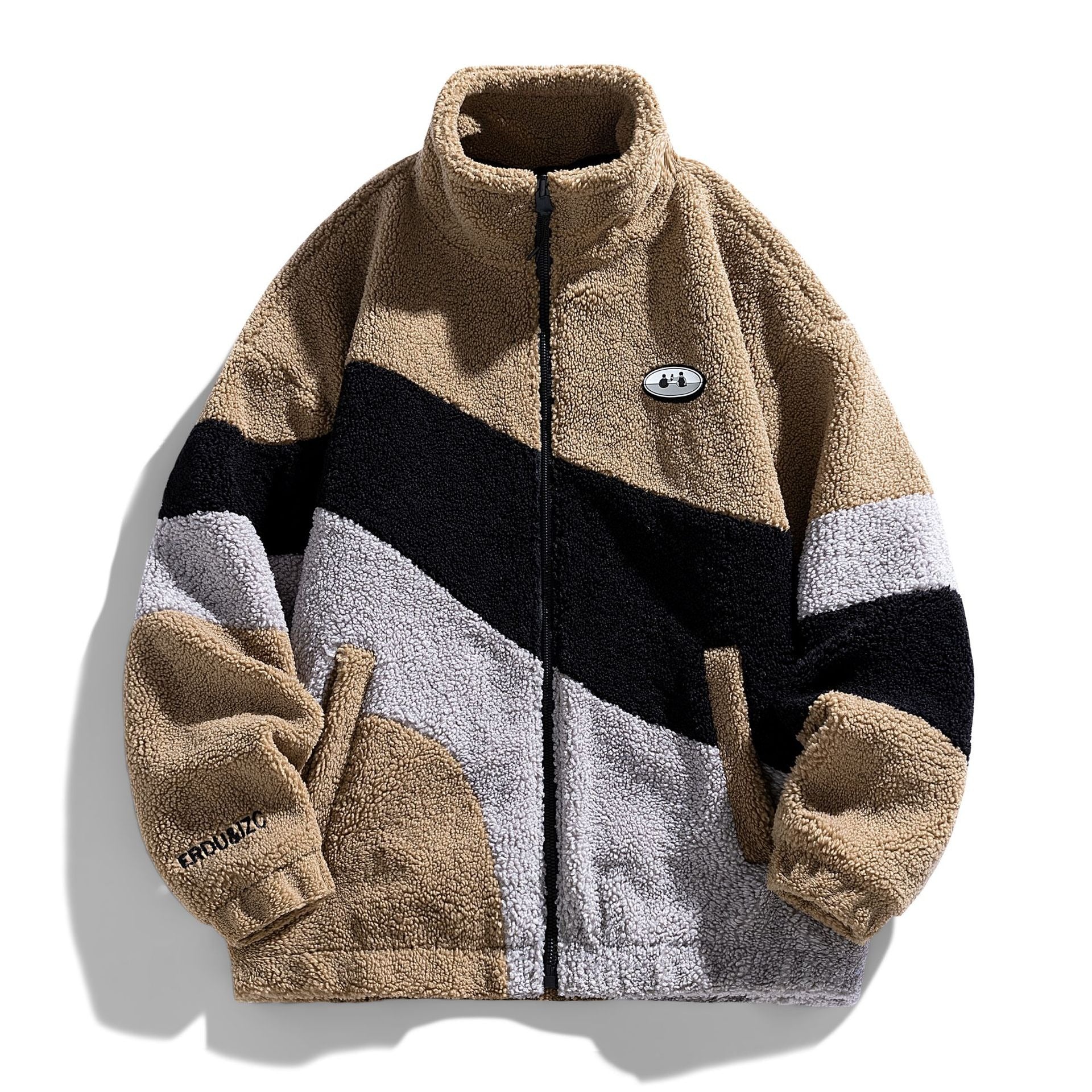Splicing Contrast Lambs Wool Coat