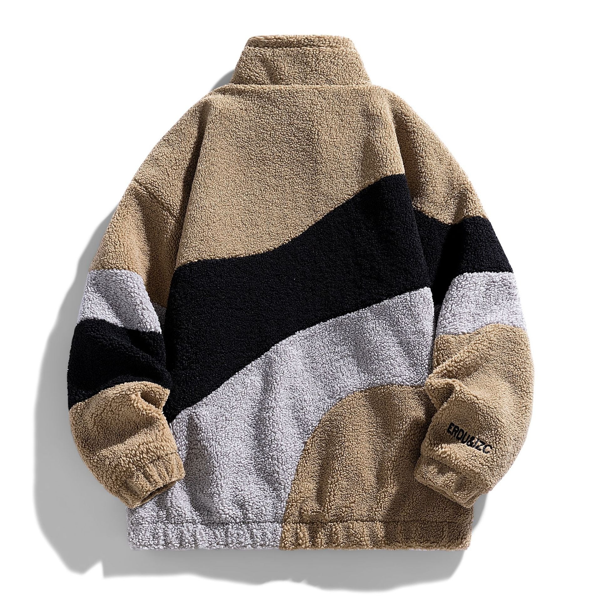 Splicing Contrast Lambs Wool Coat