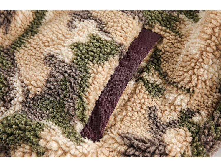 Retro camouflage stand-up collar reversible Thickened Lambswool Jacket