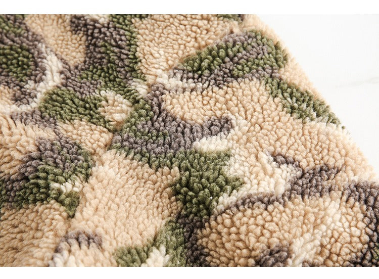 Retro camouflage stand-up collar reversible Thickened Lambswool Jacket