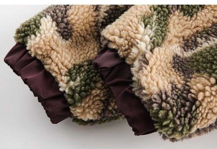 Retro camouflage stand-up collar reversible Thickened Lambswool Jacket