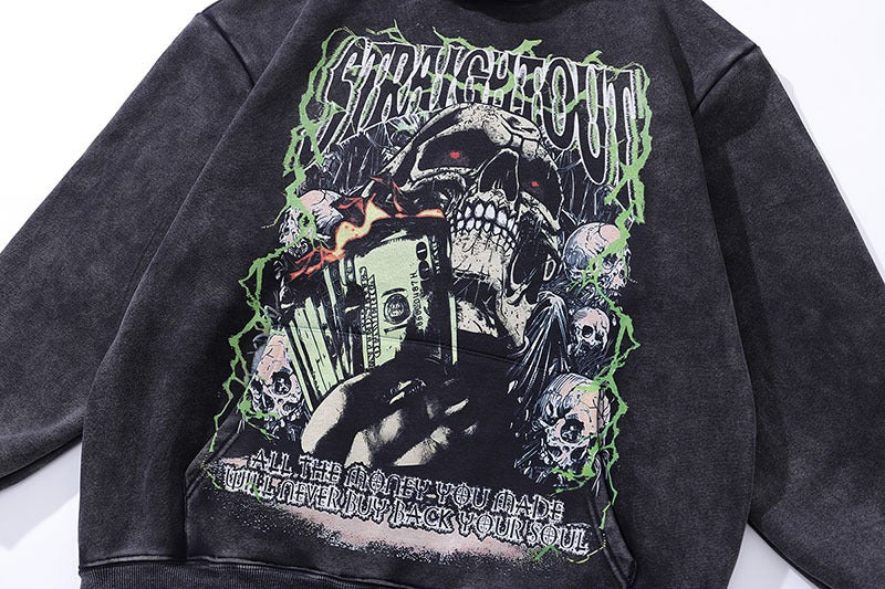 Black Skull Graphic Print Hoodie