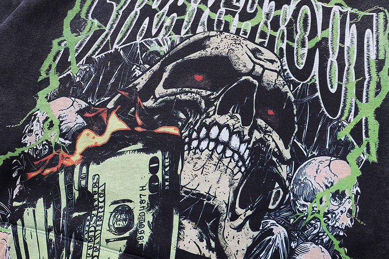 Black Skull Graphic Print Hoodie