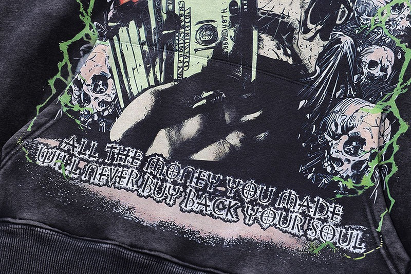 Black Skull Graphic Print Hoodie