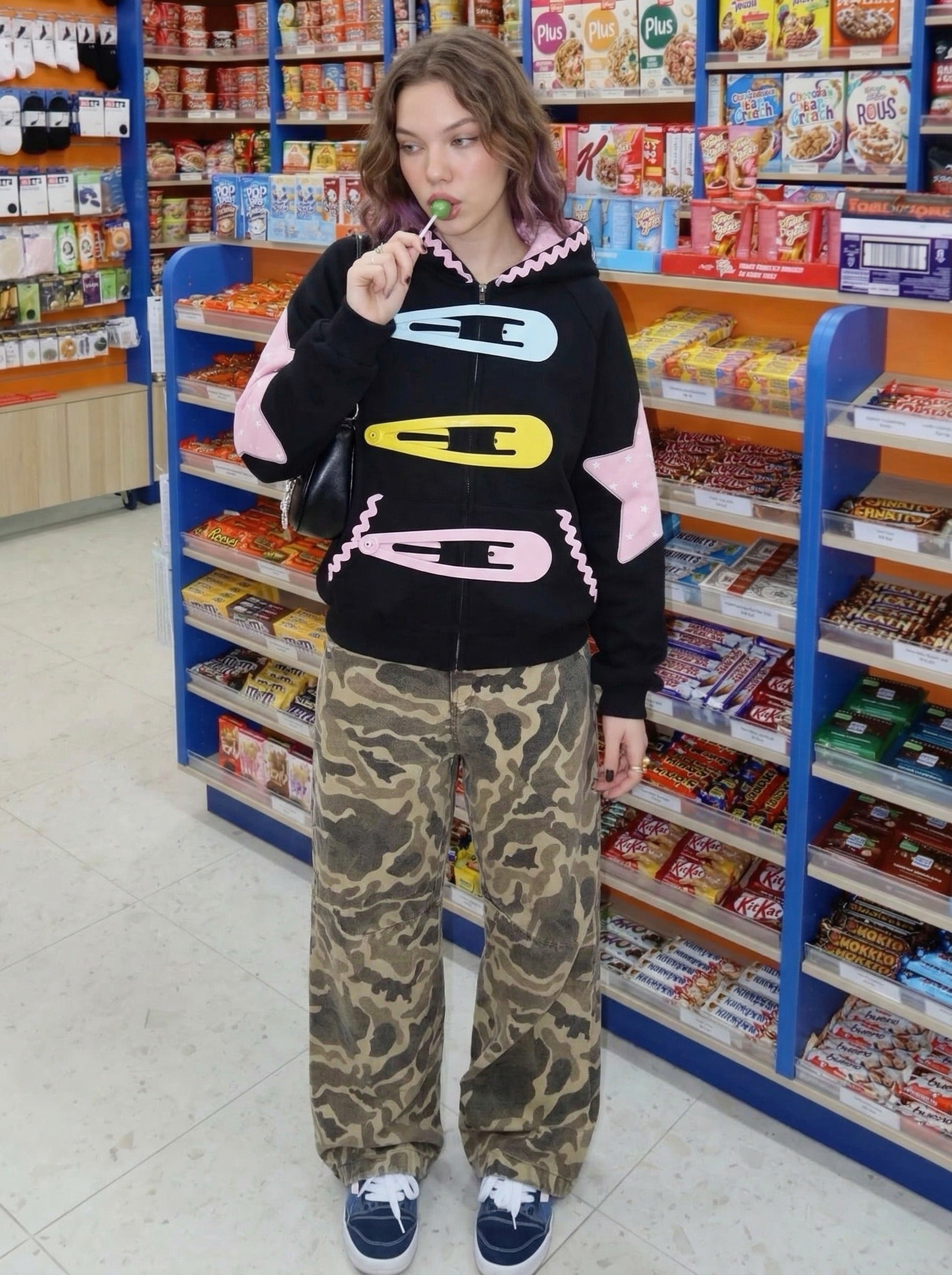 Star Appliqué Color-Block Zip Hoodie