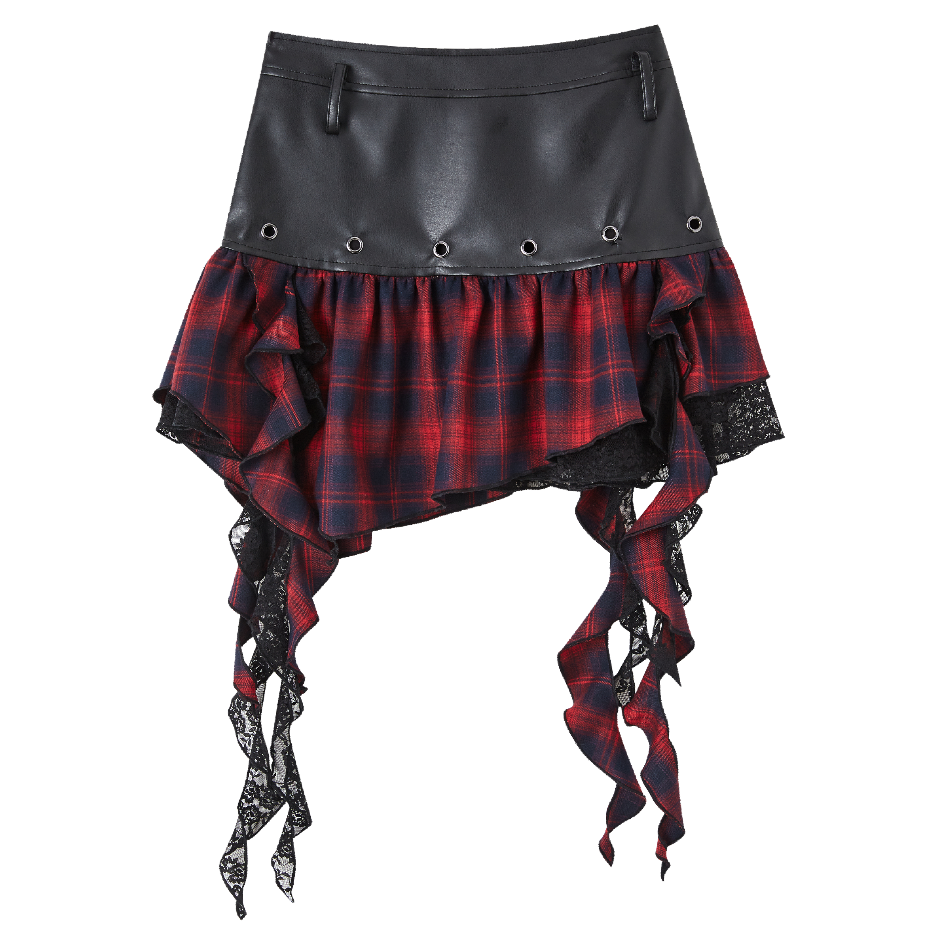 Plaid Ruffle Asymmetrical Short Skirt