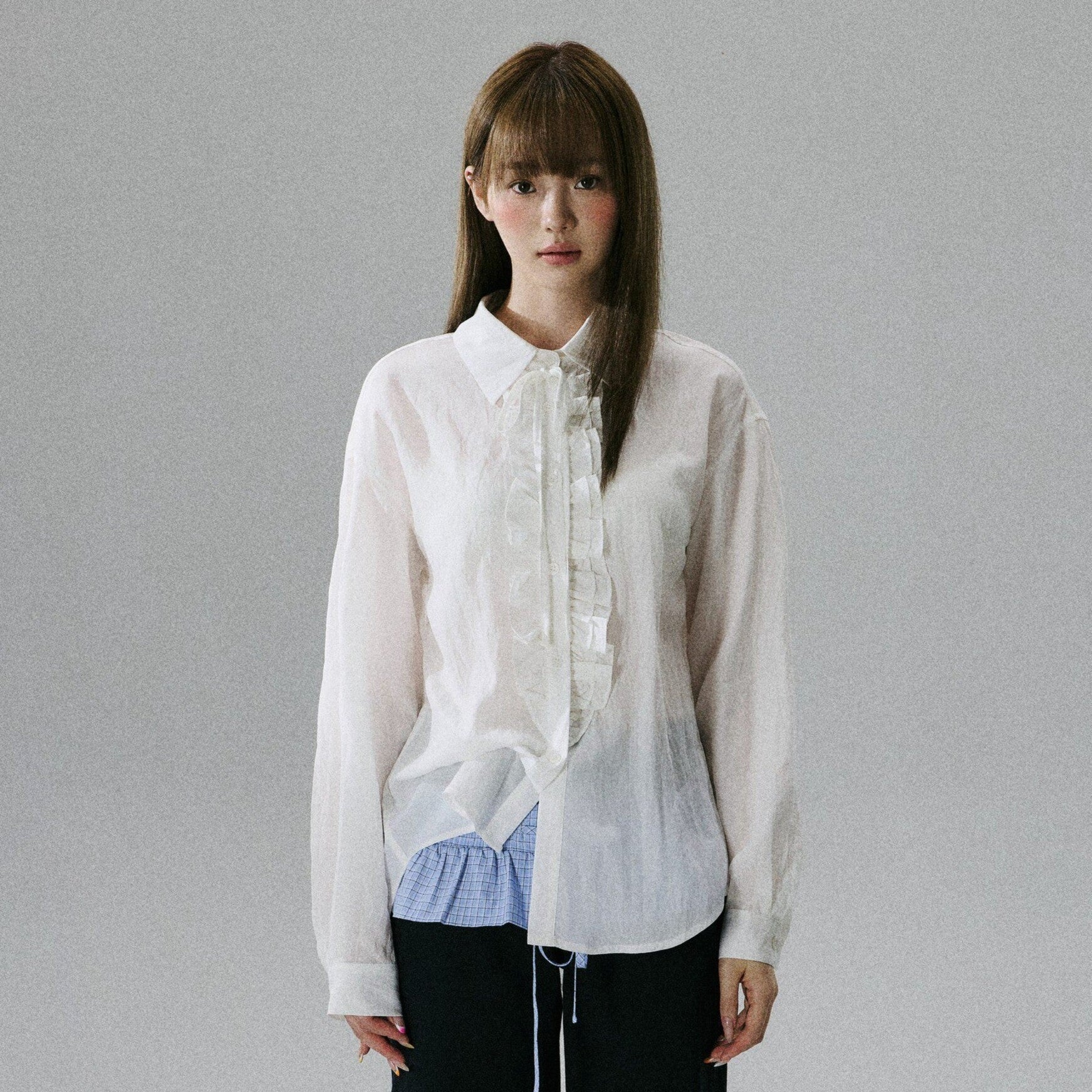 Wrinkled Lyocell Asymmetrical Bow Strap Sunscreen Long Sleeve Shirt