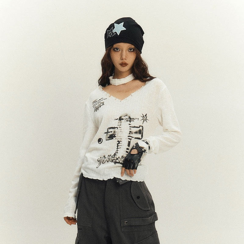 Slim Fit Graphic Design Thin Knit Sweater