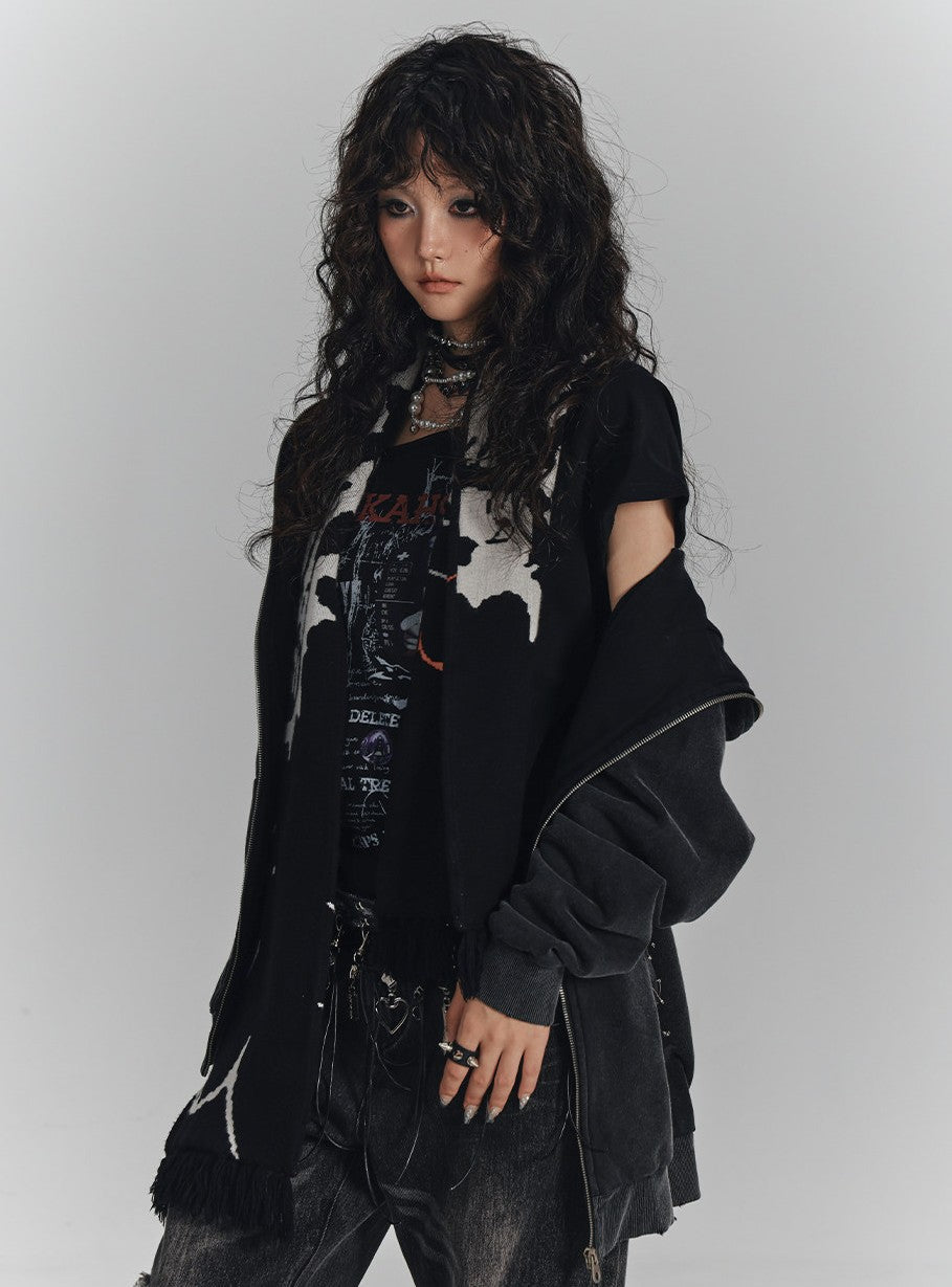Cat Ear Safety Pin Oversize Zipper Hoodie