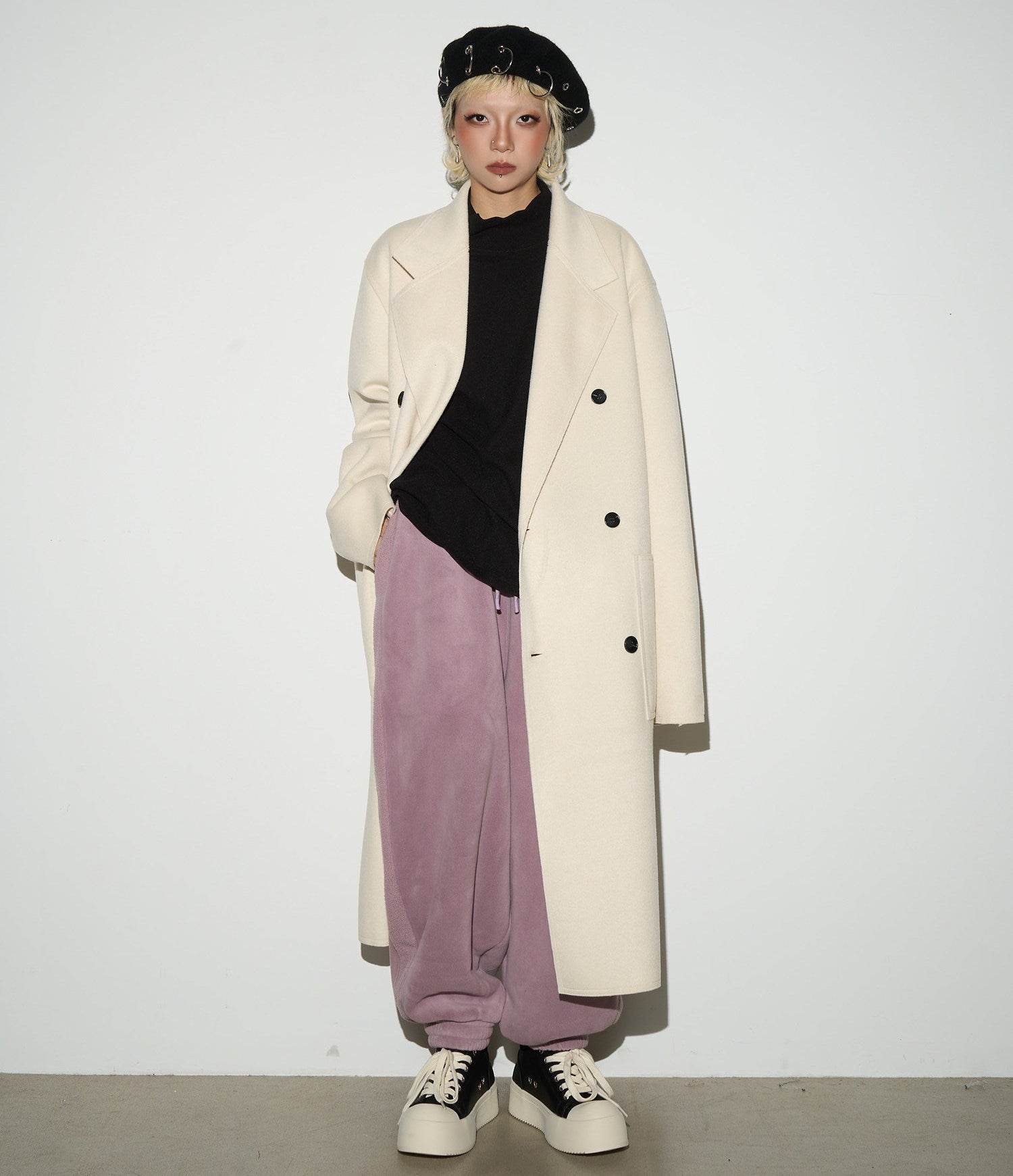 Double Breasted Belted Long Length Coat