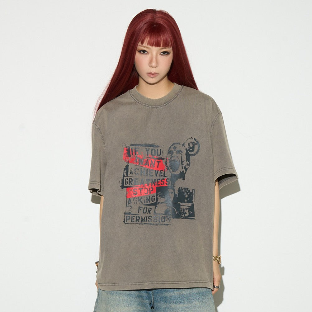 Graphic Letter Print Washed Short Sleeve T-Shirt