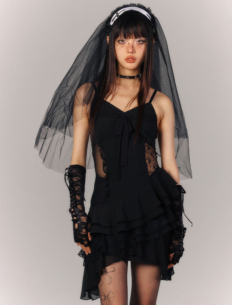 Lace Asymmetrical Layered Fitted Dress