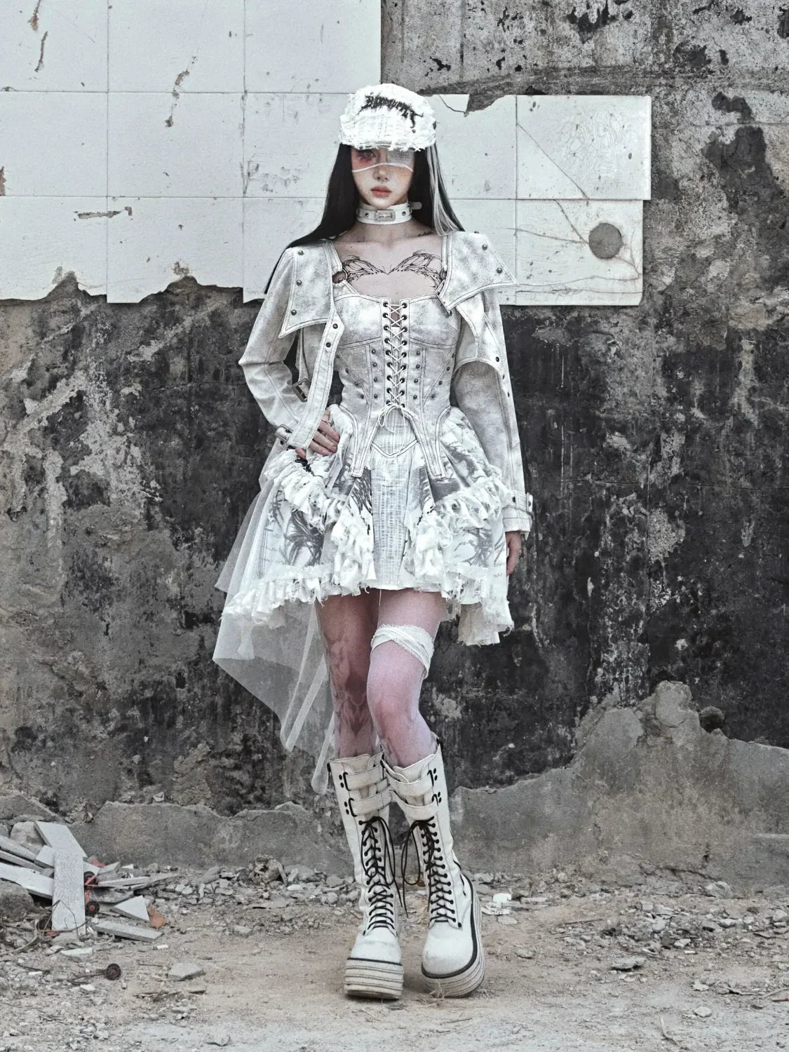 Original Punk Madhouse Gothic Print Lolita Trailing Suspender Light Dress Niche Vintage Dress