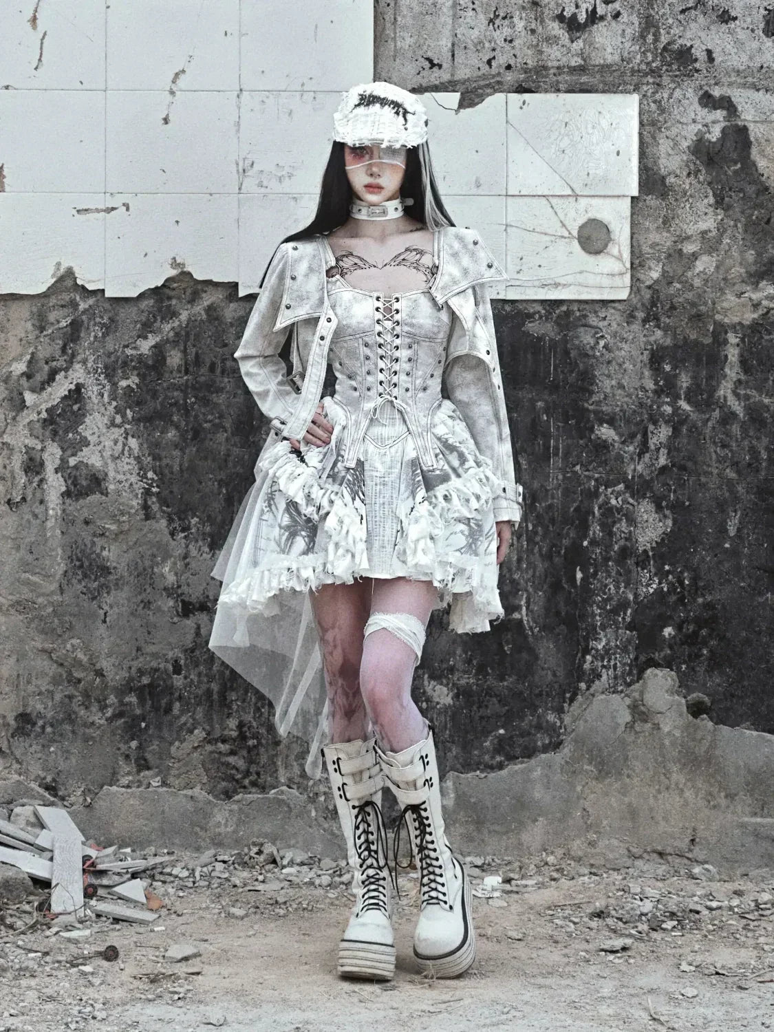 Original Punk Madhouse Gothic Print Lolita Trailing Suspender Light Dress Niche Vintage Dress