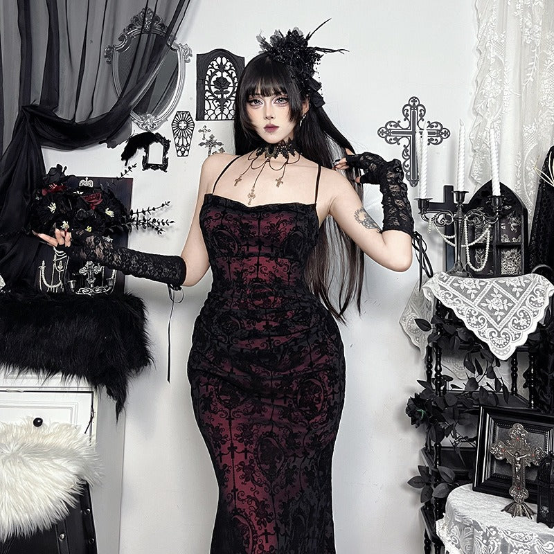 Vestido de alcinha gótico de veludo para Halloween