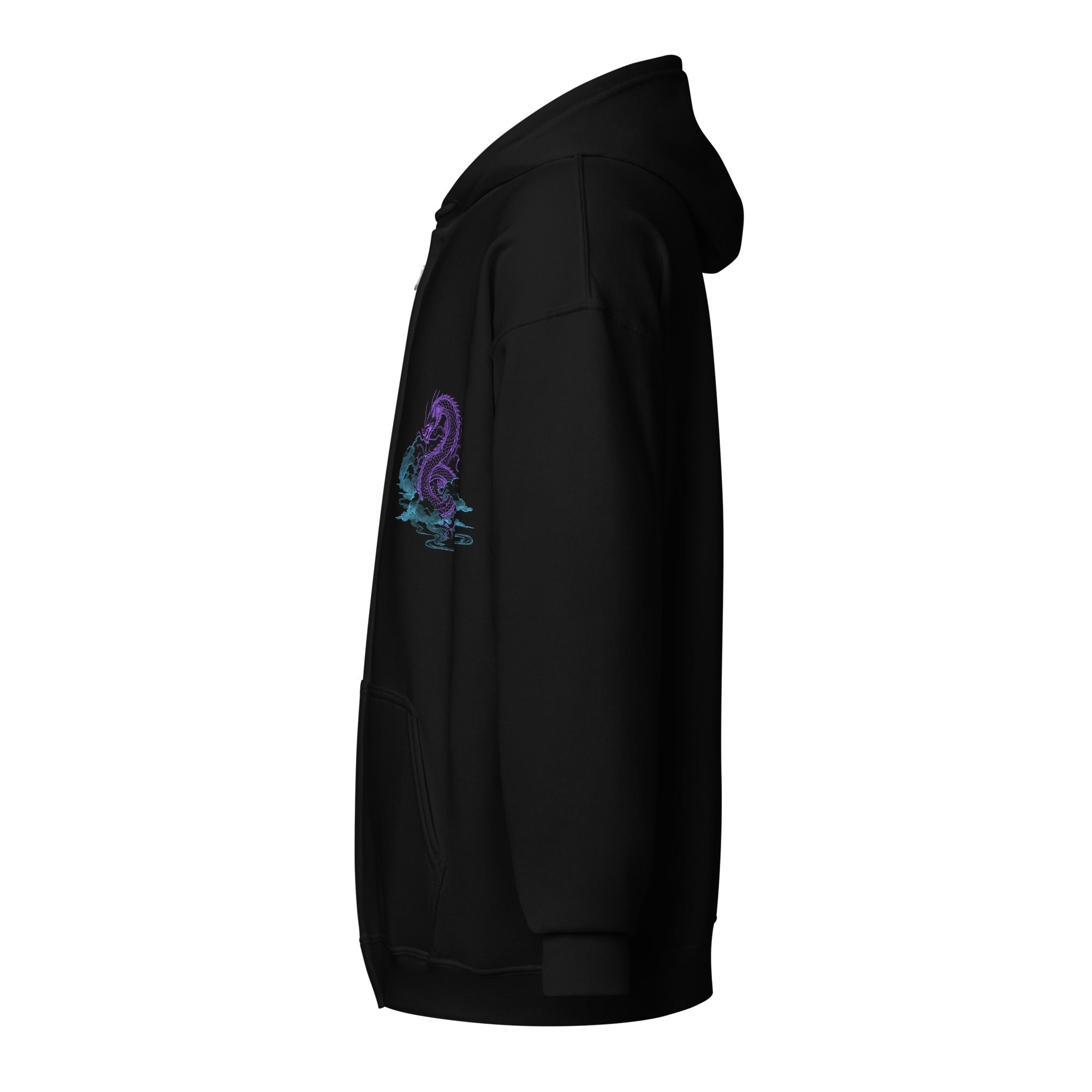 Oversize-Kapuzenjacke mit Drachenprint und Reißverschluss